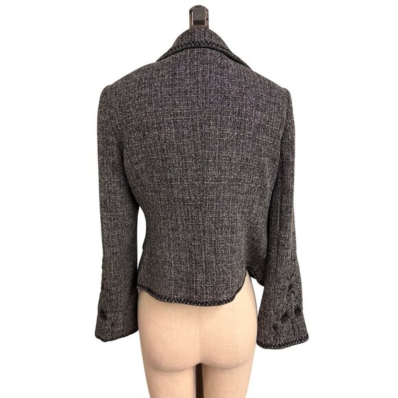 Georgiou Studio Womens Black White Tweed Embroidered Button-Up Blazer Size 8 - Picture 10 of 16